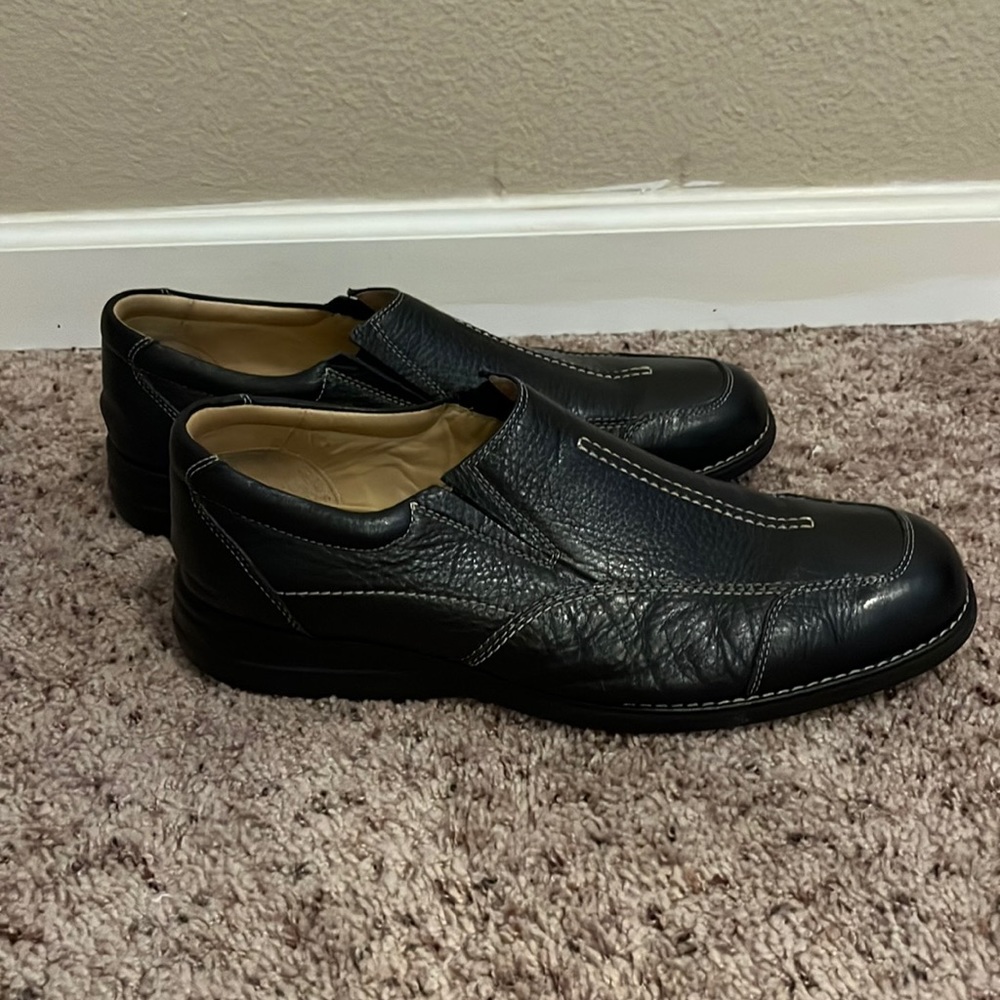 Johnston & Murphy Black Leather Slip On Loafers, Size 14